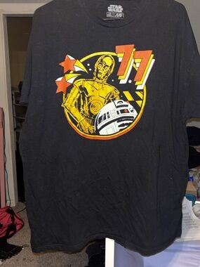 Star Wars Black Tee with C-3PO & R2-D2 Retro Graphic
